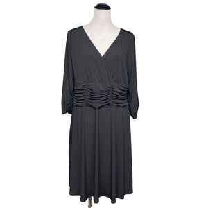 B-Slim NY Collection Womens 1X Plus Size Black Ruched Faux Wrap Dress NWT A-Line